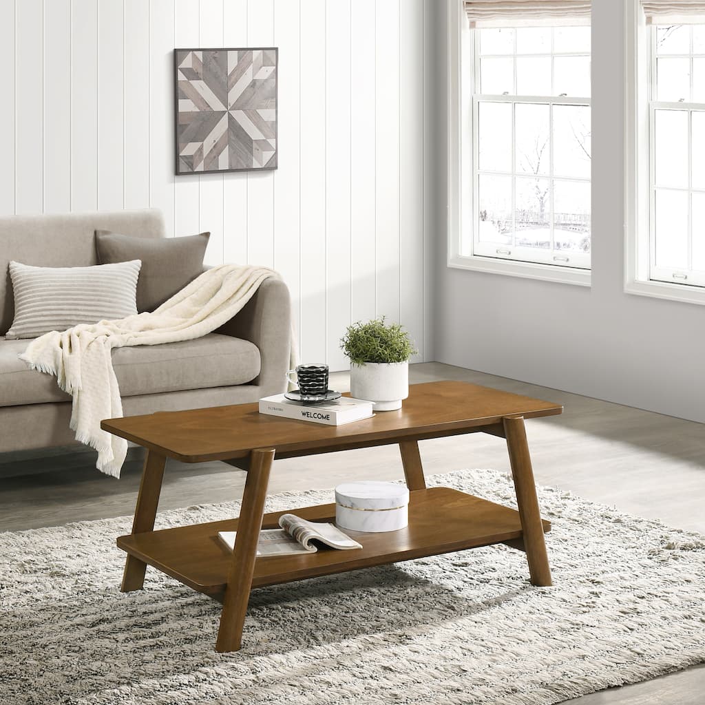 43.31" Mid-Century Modern Wooden Coffee Table with Storage Shelf for Living Room