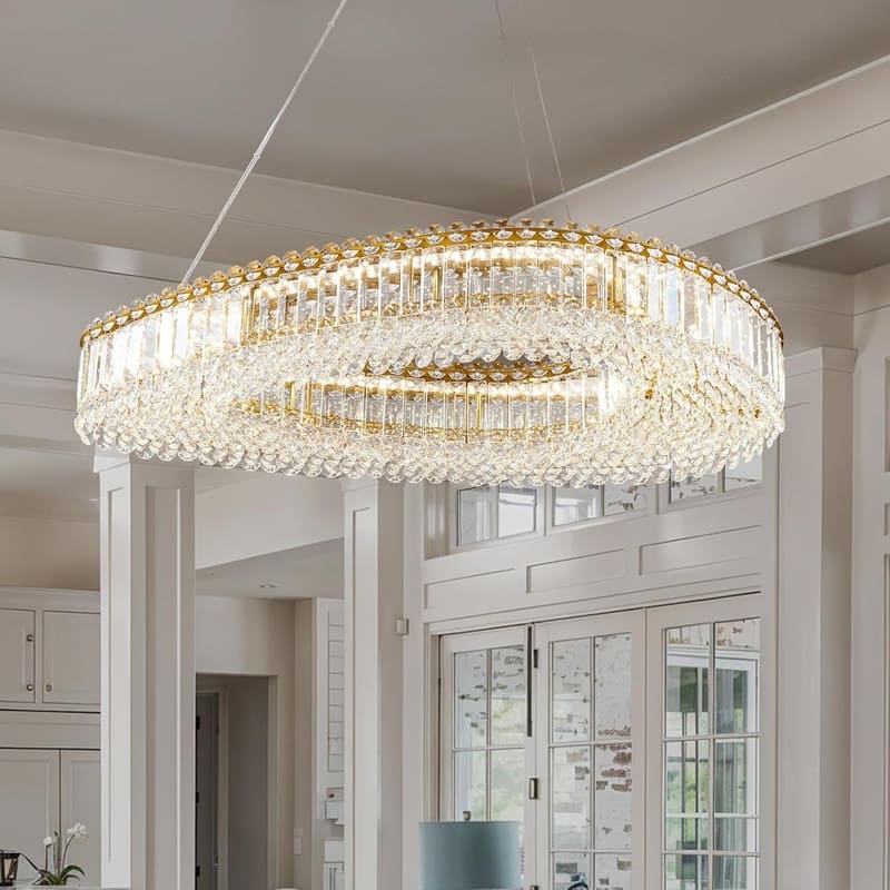 KAYLA 31.5 in.1-Light Integrated LED Gold Chandelier Luxury K9 Crystal Chandelier