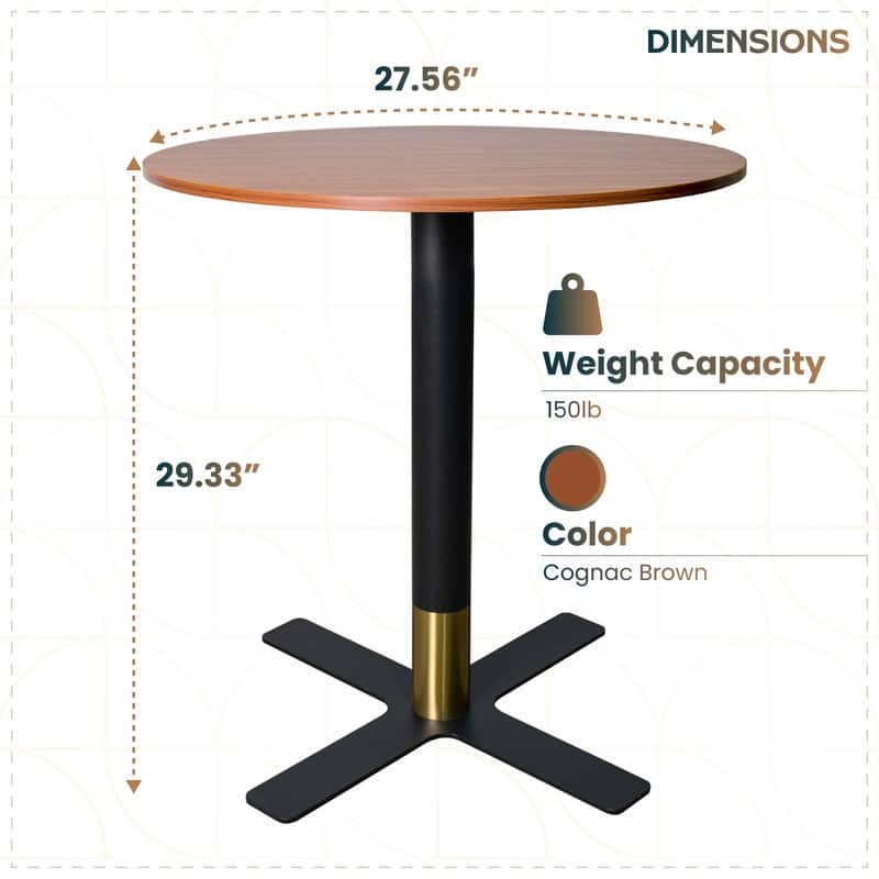 Vail Round Dining Table with 27 in. MDF Tabletop in Black Stainless Steel Cross Legs with Gold Accent Base Kitchen Table
