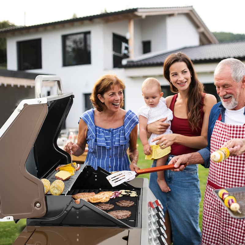 Royal Gourmet 6-Burner Cabinet Style Gas Grill with Sear and Side Burner for Outdoor Grilling, 74,000 BTU, coffee