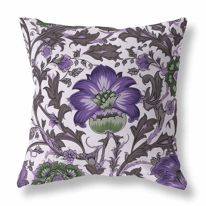 Grey And Lavender Mughal Era Garden Treasures Indoor/Outdoor Throw Pillow Zipper