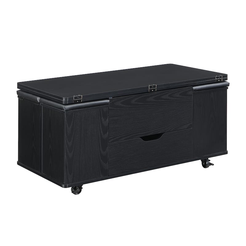 Lift-Top Coffee Table with Hidden Storage, 3-in-1 Folding Center Table, Coffee Table with 4 Stools & Lockable Wheels