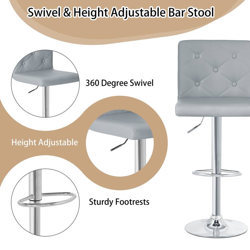 VECELO Bar Stools Set of 2 Armless Adjustable Swivel Modern PU Leather Button Barstools Four Colors are Available