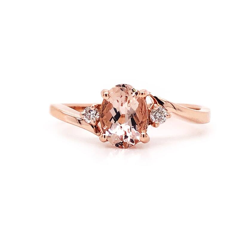 Auriya 3/4ct Oval Morganite 1/10ctw 3-Stone Diamond Engagement Ring 10K Rose Gold