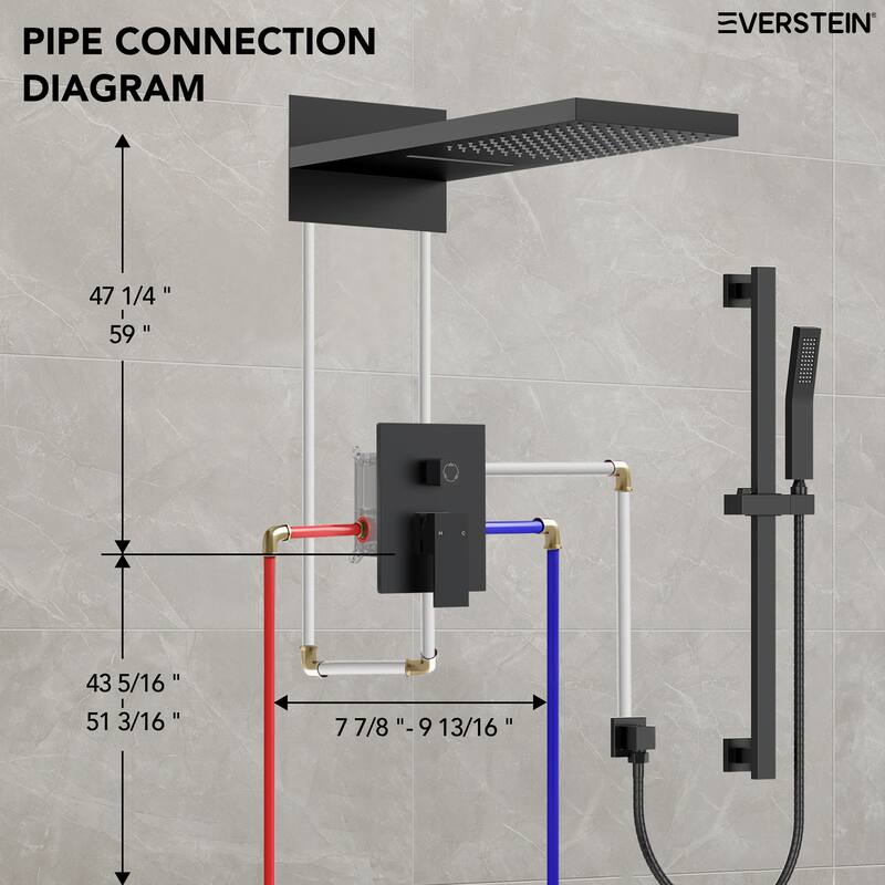 Dual-Function Wall Mounted Waterfall & Rainfall Shower Faucet Set With Rough-In Valve - 22"*10"