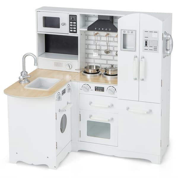 slide 2 of 10, Gymax Kid's Corner Kitchen Playset Wooden Chef Play w/ Stove Utensils White