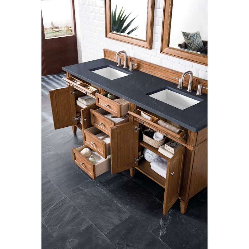 James Martin Vanities Brittany 72" Double Vanity, Saddle Brown - Charcoal Soapstone Quartz