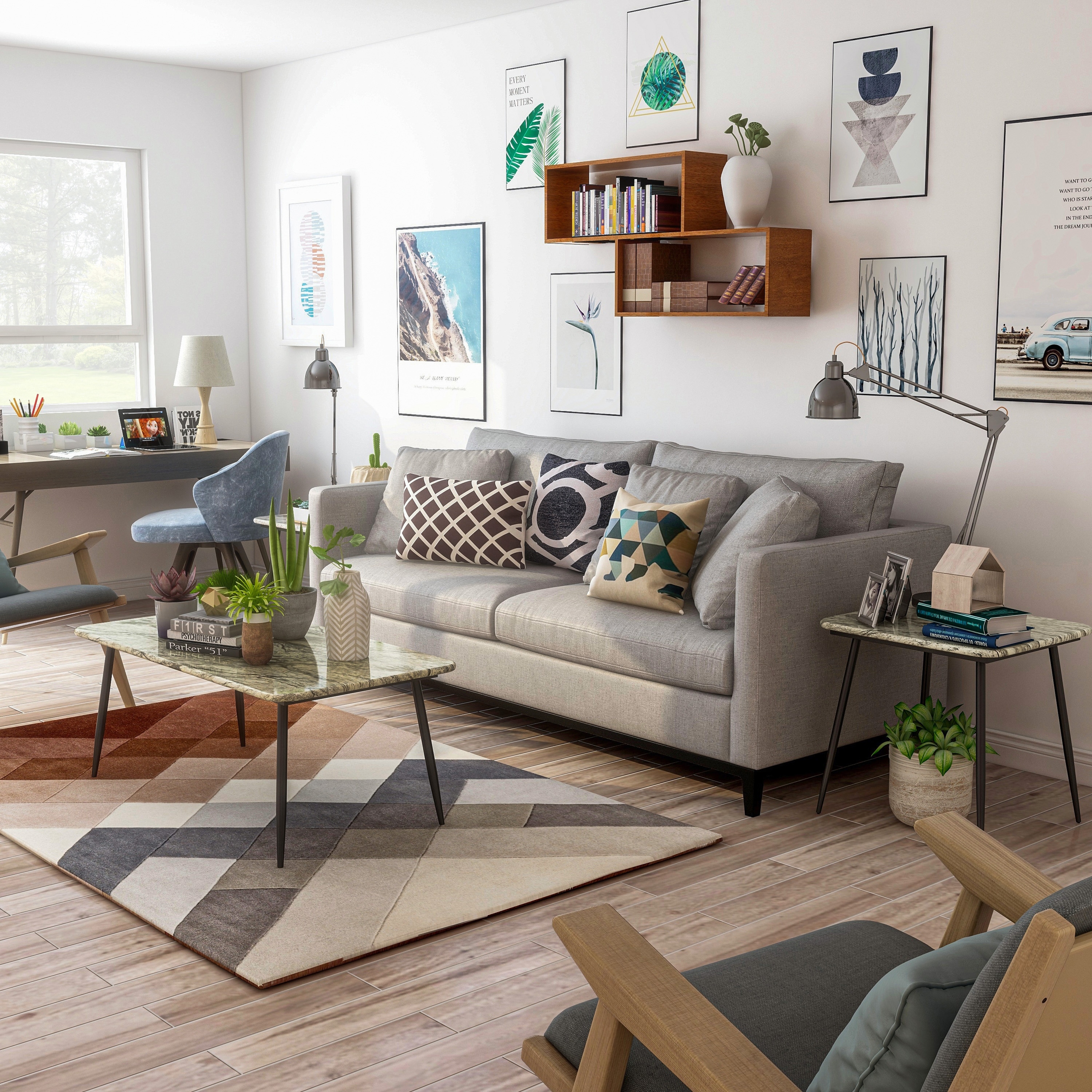 Maisha Mid-Century Modern 44-inch Steel 3-Piece Coffee Table Set