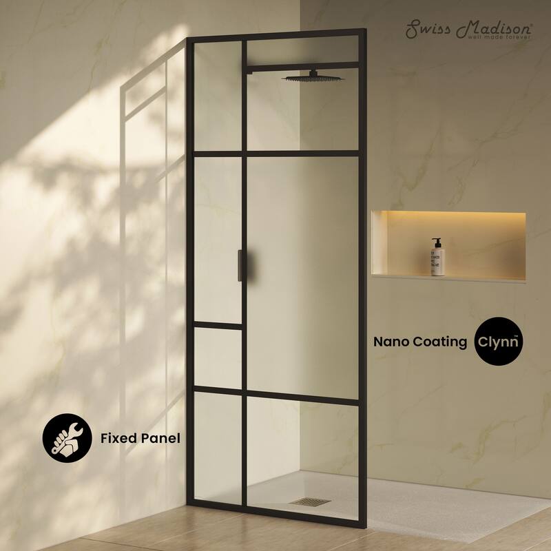 Leiden 34 X 78 Framed Fixed 3/8 In. (10Mm) Frosted Tempered Glass Shower Door With Matte Black Frame - 34 x 76