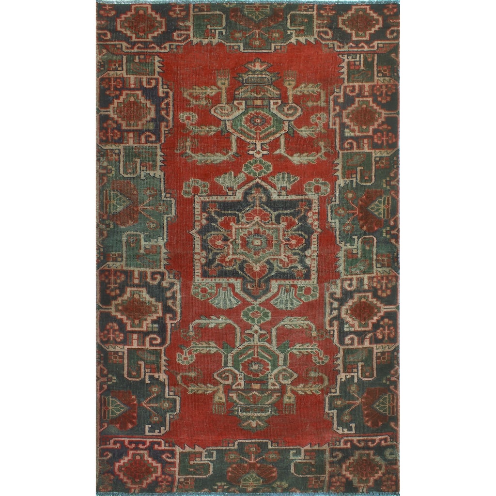 Vintage Distressed Croften Red/Charcoal Rug - 3'9" x 7'1"
