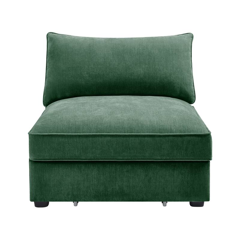 Armless Velvet Green Sofa in Chenille, 34x34x33 inches - Multi-Color