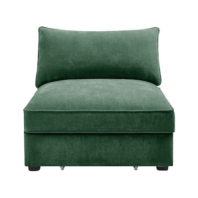 Armless Velvet Green Sofa in Chenille, 34x34x33 inches