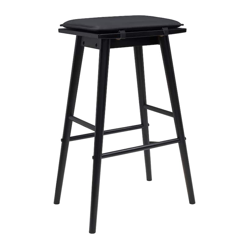 Saddle-Seat Solid Wood/Vegan Leather Backless Stool with Removeable Cushion, By JONATHAN Y
