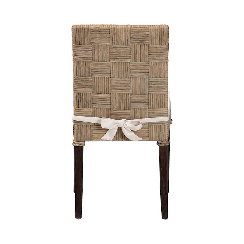 Fatima Natural Rattan Dining Chair with Cushion - Handwoven Wicker Side Chair with Basketweave Back and Seat, Coastal Seating