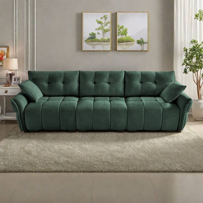 110.2" Chenille 4-Seat Sofa with Tufted Design,High-Resilience Sponge Cushions - Green