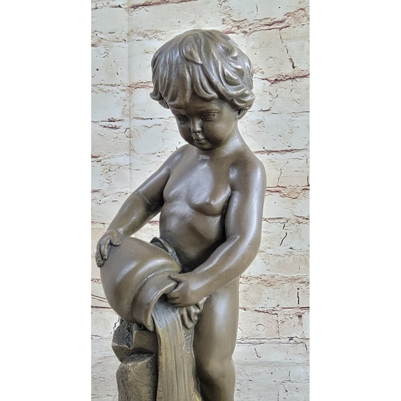 Angelic Young Child Pouring Water Bronze Statue Sculpture Figure 13 Inches X 6 Inches