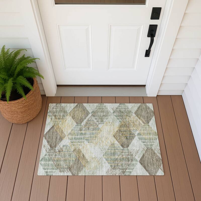 Machine Washable Indoor/ Outdoor Modern Hotchkiss Chantille Rug - Celery - 1'8" x 2'6"