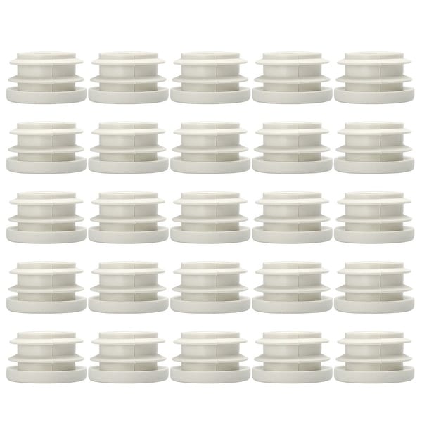3/4" 19mm OD Plastic Round Ribbed Tube Insert Pipe End Cover Cap White 25pcs