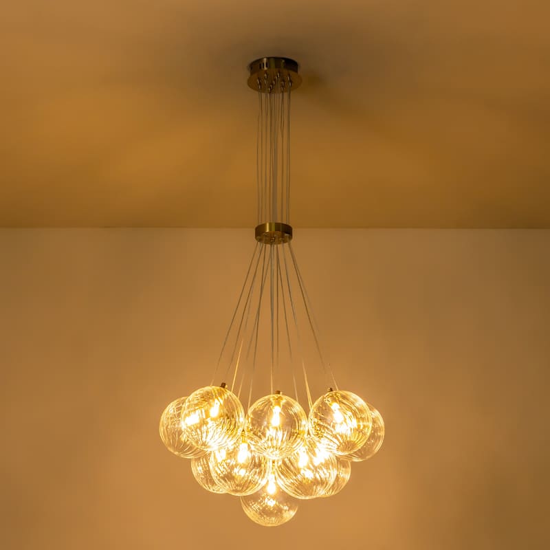 13/ 19-Light Modern Gold Sputnik Cluster Swirled Glass Globe Bubble Chandelier