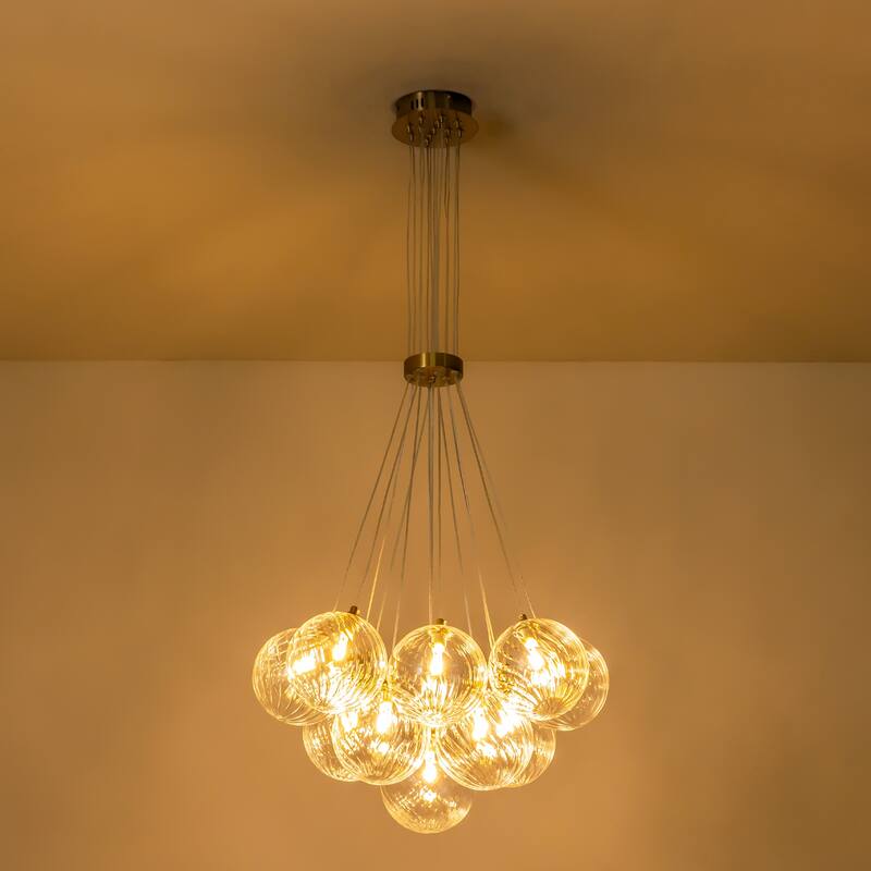 13/ 19-Light Modern Glam Gold Sputnik Cluster Swirled Glass Globe Bubble Chandelier for Dining Room