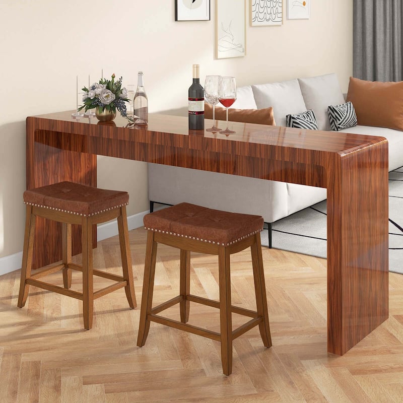 2/4PCS Saddle Bar Stools Mid-Century Wood Backless Bar Chairs