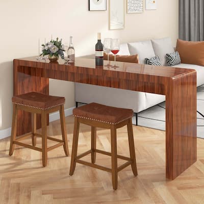 2/4PCS Saddle Bar Stools Mid-Century Wood Backless Bar Chairs