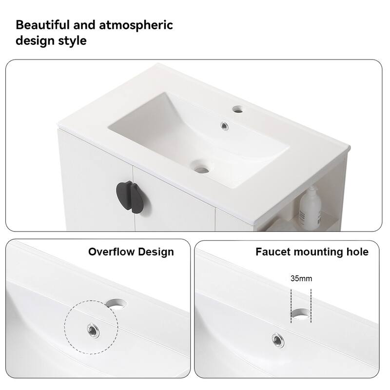 Bathroom Vanity with Sink, 2 Doors & Open Storage Shelf