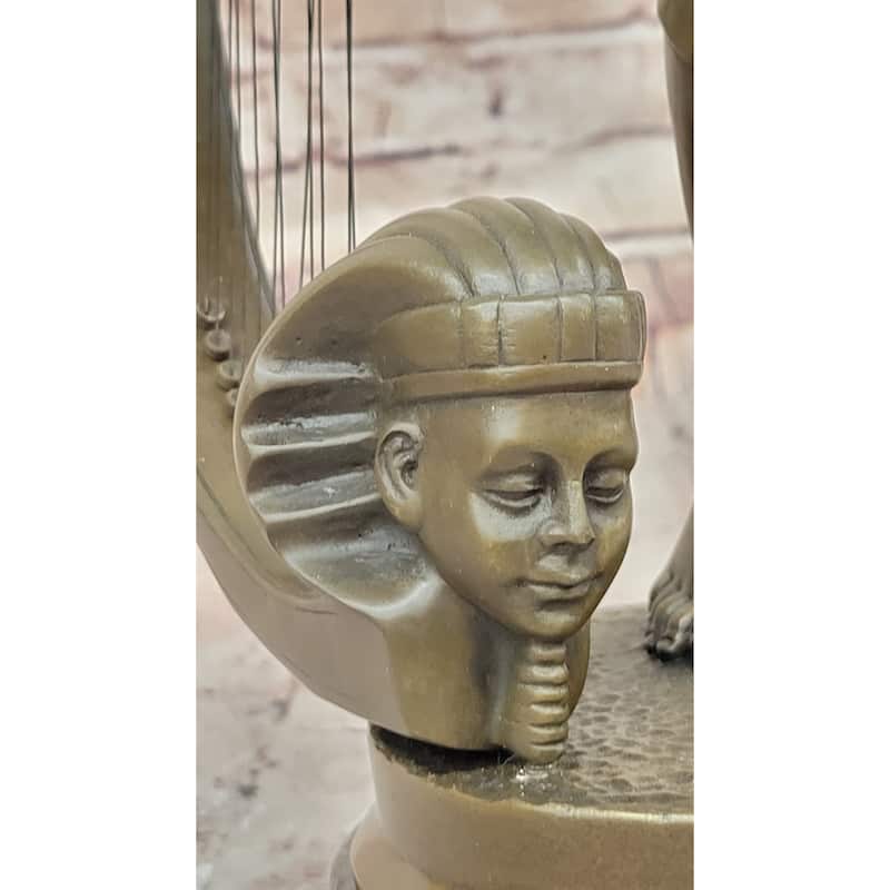 Coudray “Egyptian Harp Player” – Ornate Bronze Sculpture On Marble Base