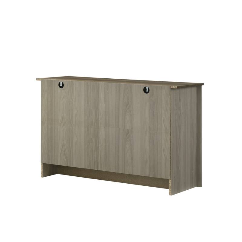 Nena Console Table with 3 Shelves and 2 Cabinet Doors, Gray Wood