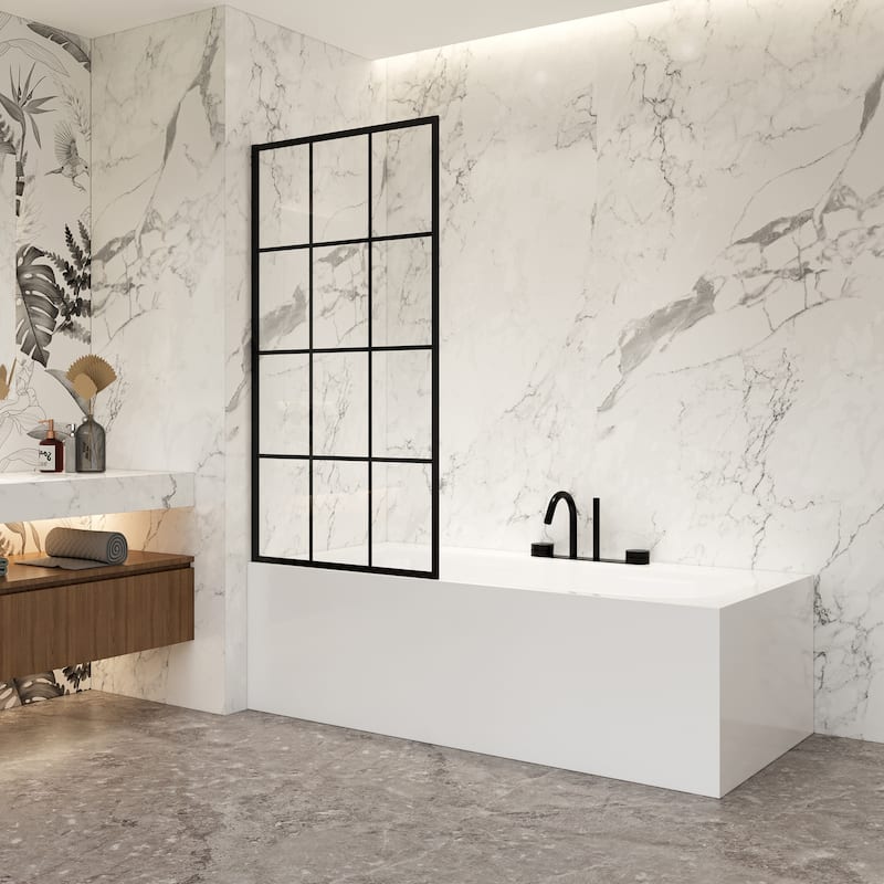 Puente Bathtub Screen Shower Door Tempered Glass Framed Shower Panel - 34" W x 58" H