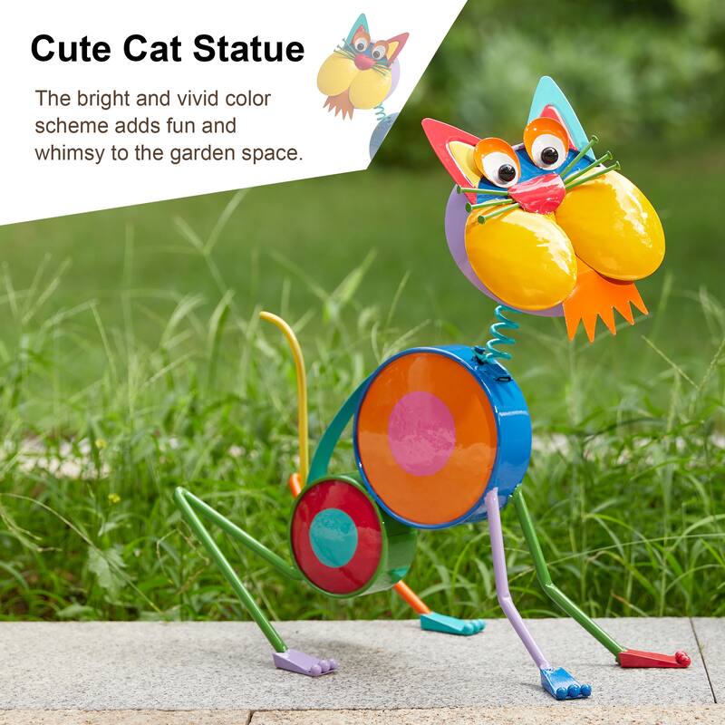 Glitzhome 17"H Metal Novelty Puppy Dog Cat Garden Statues Outdoor Patio Decor