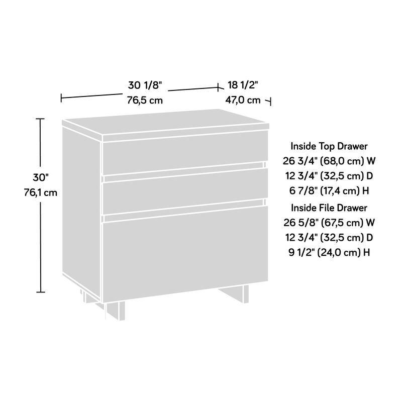 Wood Lateral File with Large Drawers, Off White and Gray