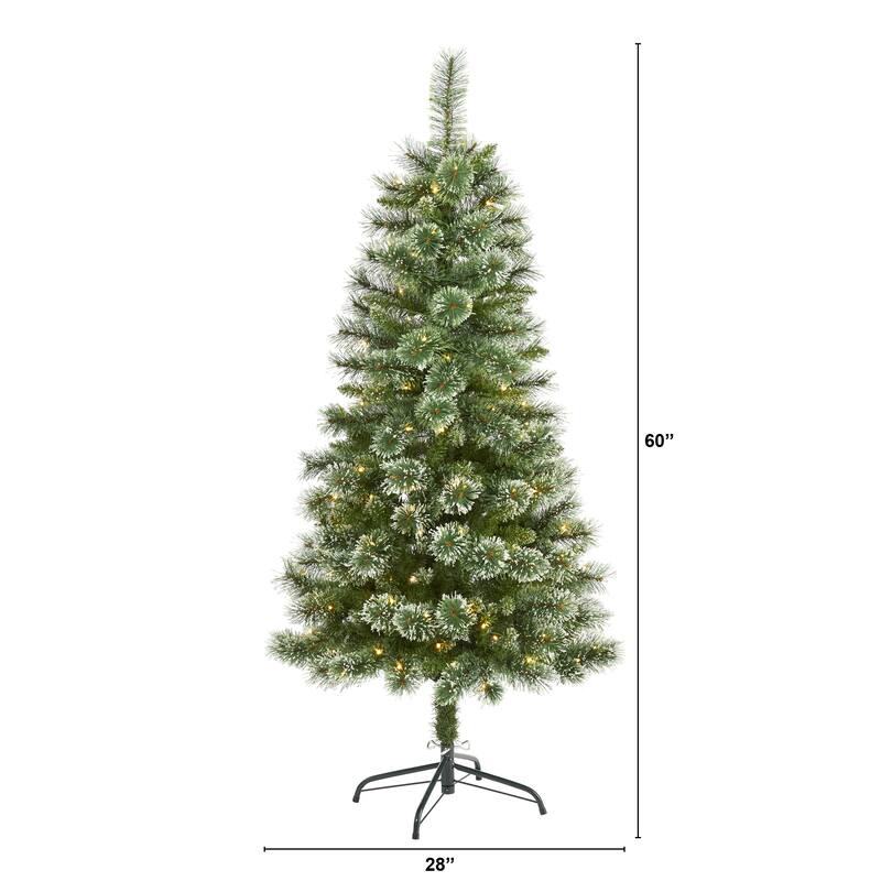 5’ Pre-Lit Wisconsin Slim Snow Tip Pine Artificial Christmas Tree, Clear LED Lights - 5 Foot