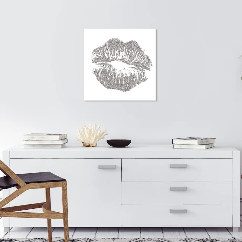 Wynwood Studio 'Simple Kiss Opal Gray' Fashion and Glam Wall Art Canvas Print Lips - Gray, White - 20 x 20