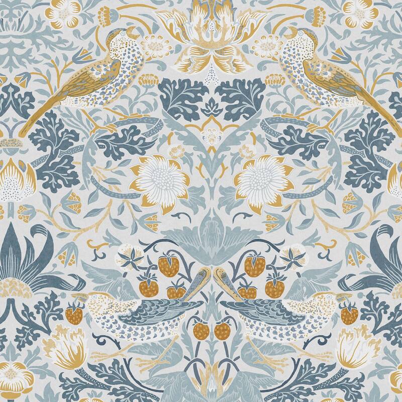 William Morris Strawberry Thief Soft Blue Wallpaper