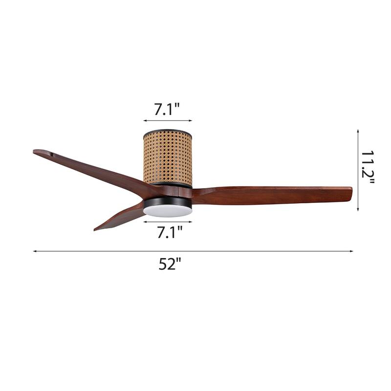 MLiAN 52 In. 3 Solid Wood Blades Flush Mount Ceiling Fan with Light Kit - 52"