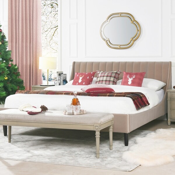 Strick & Bolton Aphrodite Upholstered Velvet Tufted Platform Bed. Opens flyout.