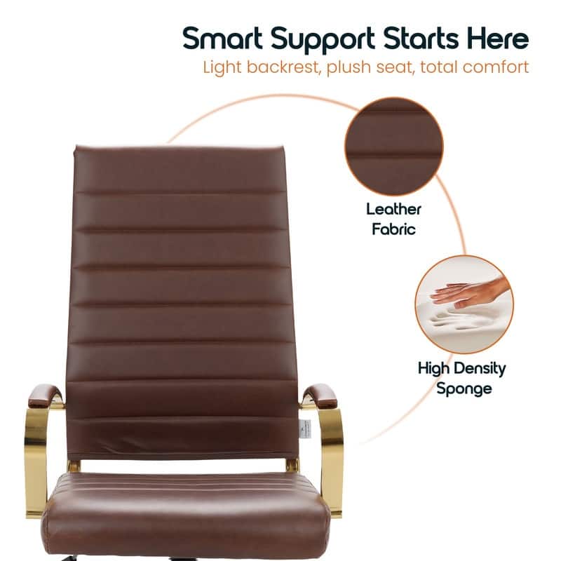 LeisureMod Benmar High-Back Leather Office Chair With Gold Frame - Red - 24.5"Dx22.5"Wx46"H
