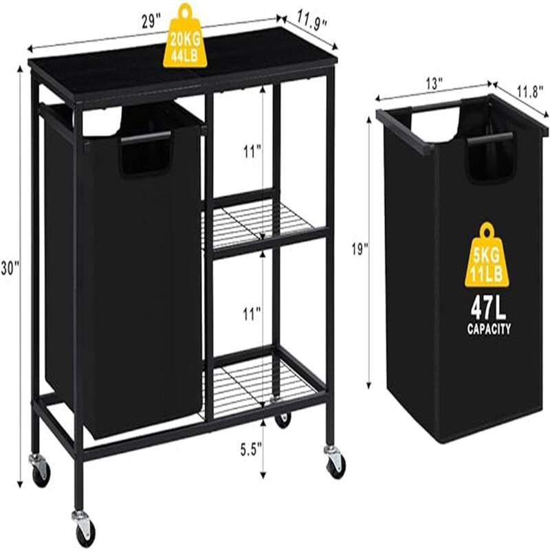 Laundry Sorter with Three Shelf - 29"L x 11.9"W x 30"H