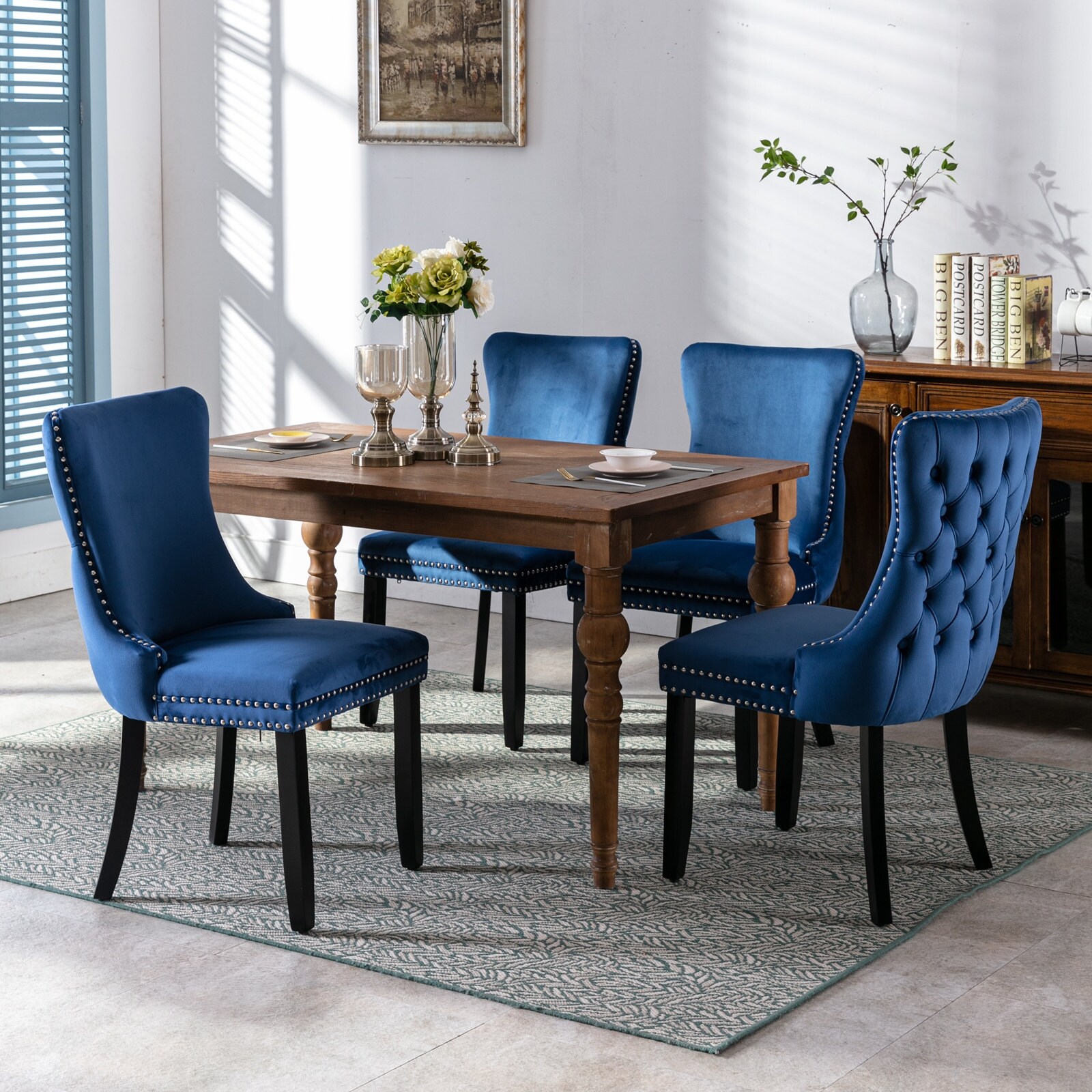 Blue wingback dining chair discount
