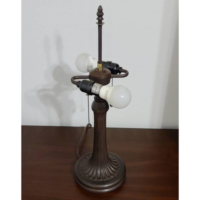 Dark Brown Two Light Table Lamp with Candlestick Base and Shade - 12" x 21" x 24"