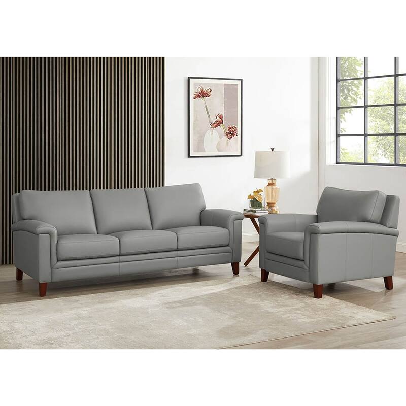 Hydeline Westcott Top Grain Leather Sofa and Chair Set with Memory Foam and Springs