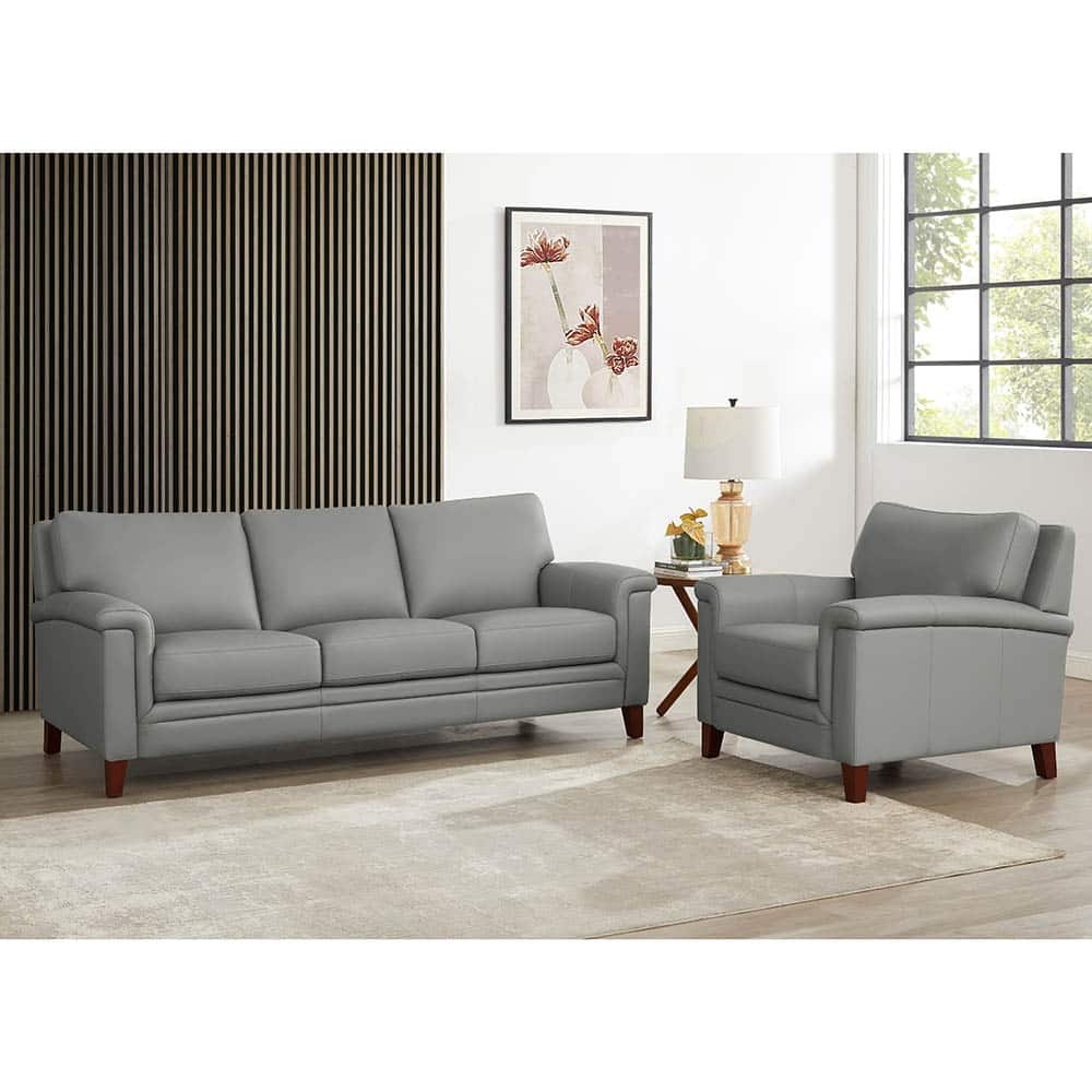 Hydeline Westcott Top Grain Leather Sofa and Chair Set with Memory Foam and Springs