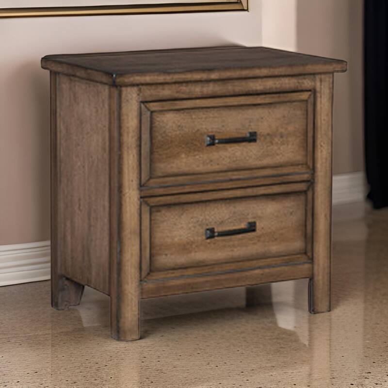 Brown/Black 2 Drawer 17 in. W Nightstand with Sturdy Hardware and Ample Storage