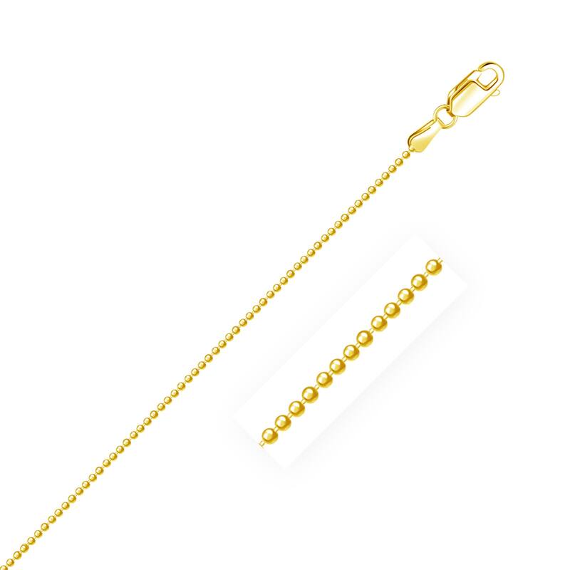 14k Yellow Gold Diamond-Cut Bead Chain Necklace 1.2mm