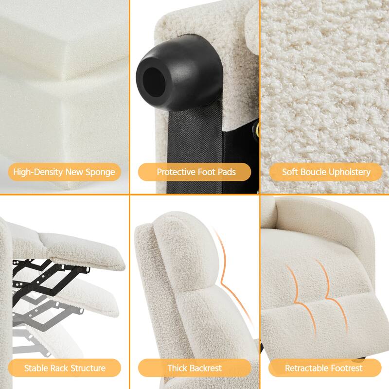 Yaheetech Upholstered Boucle Recliner Sofa Adjustable Reclining Chair, Ivory