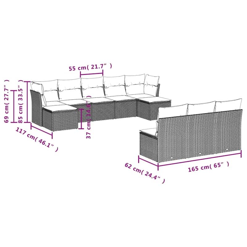 vidaXL Garden Sofa Set Beige PE rattan, powder-coated steel, 100% polyester - 21.7 x 21.7 x 14.6