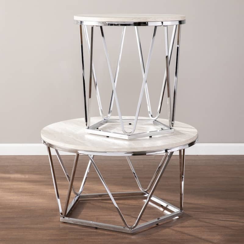 33" Round Coffee Table with Metal Base and Manufactured Wood Top - 33” x 33” x 17.75”