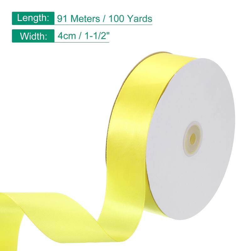 Satin Ribbon, 100 Yards Single Face Polyester Satin Ribbon - Lemon Yellow - 1-1/2 Inch