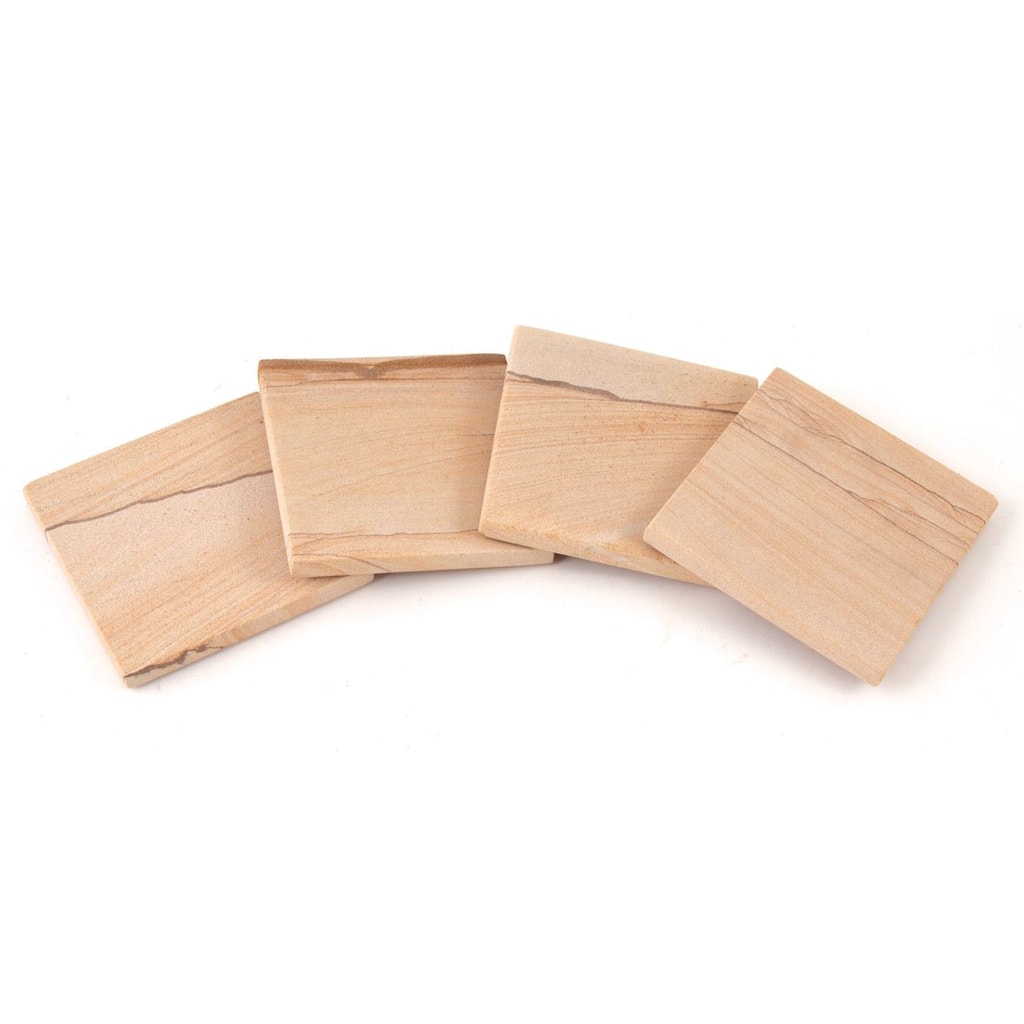 4 Pack Absorbent Stone Coasters with Cork Backing 4" Square Made in The USA Absorbent Wipes Clean